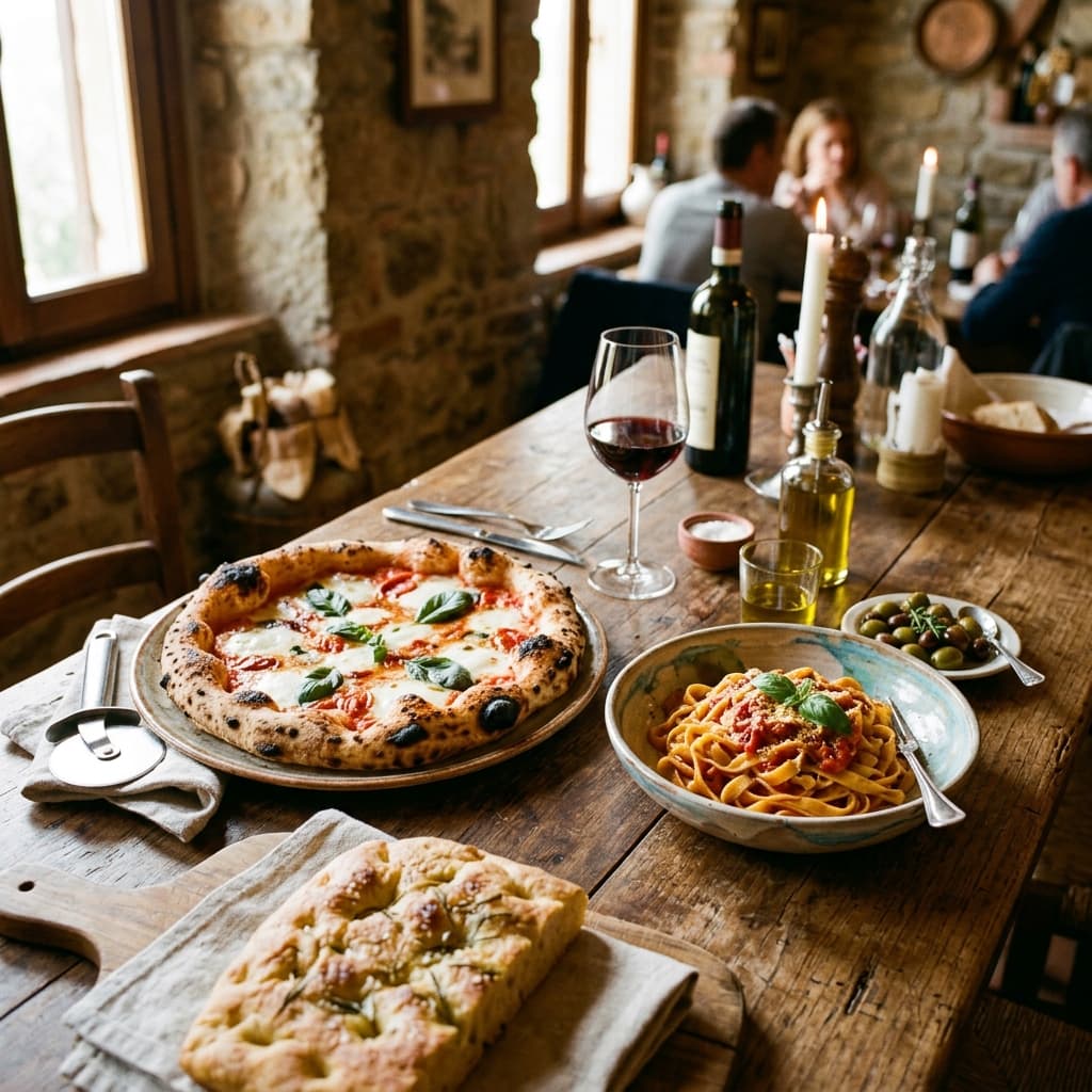 Pizza připravená k servírování v restauraci
