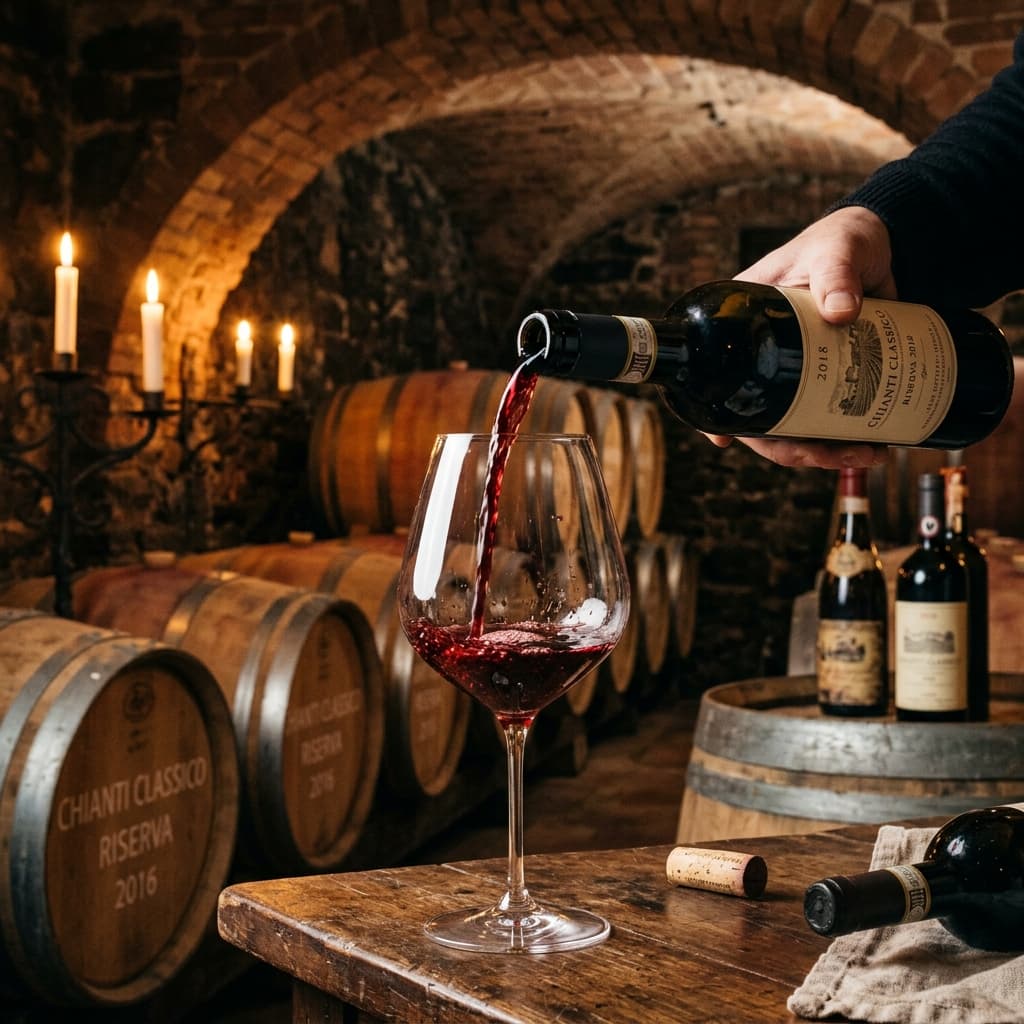 Lahve italského vína ve vinotéce