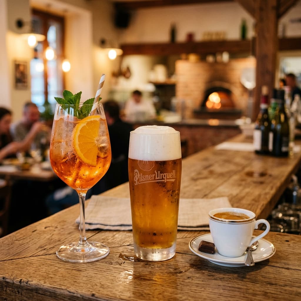 Aperitiv a nápoje na restauračním stole